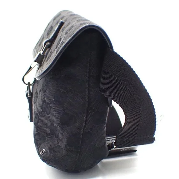 GUCCI Logo GG Pattern Waist Mini Bum Bag Canvas Leather Black SHW Italy 36KC367 - Picture 2 of 15